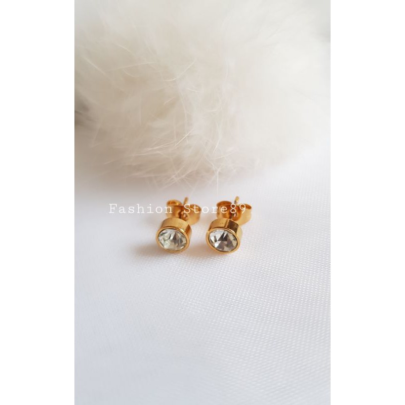 Anting Tusuk Bulat Permata Impor Titanium gold perhiasan bestseller Titanium Antikarat Selamanya