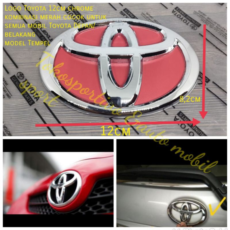 Logo Emblem Huruf Lambang Toyota 12cm chrome+merah model tempel cocok untuk semua mobil Toyota