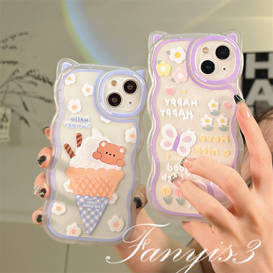 Compatible For iPhone 14 13 12 11 Pro Max X XR Xs Max 8 7 6 6s Plus SE 2020 Soft Case Transparan Desain Telinga Kucing Beruang Untuk