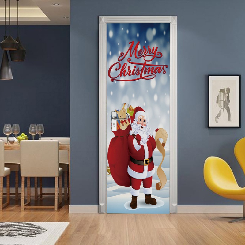 Zzz 2pcs / set Stiker Dinding / Pintu / Kulkas Motif Natal Untuk Dekorasi Rumah