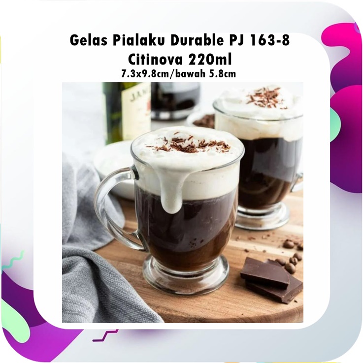 [6pcs] UTL044D Gelas Kopi Gagang Pialaku Durable PJ 163-8 Citinova 220ml