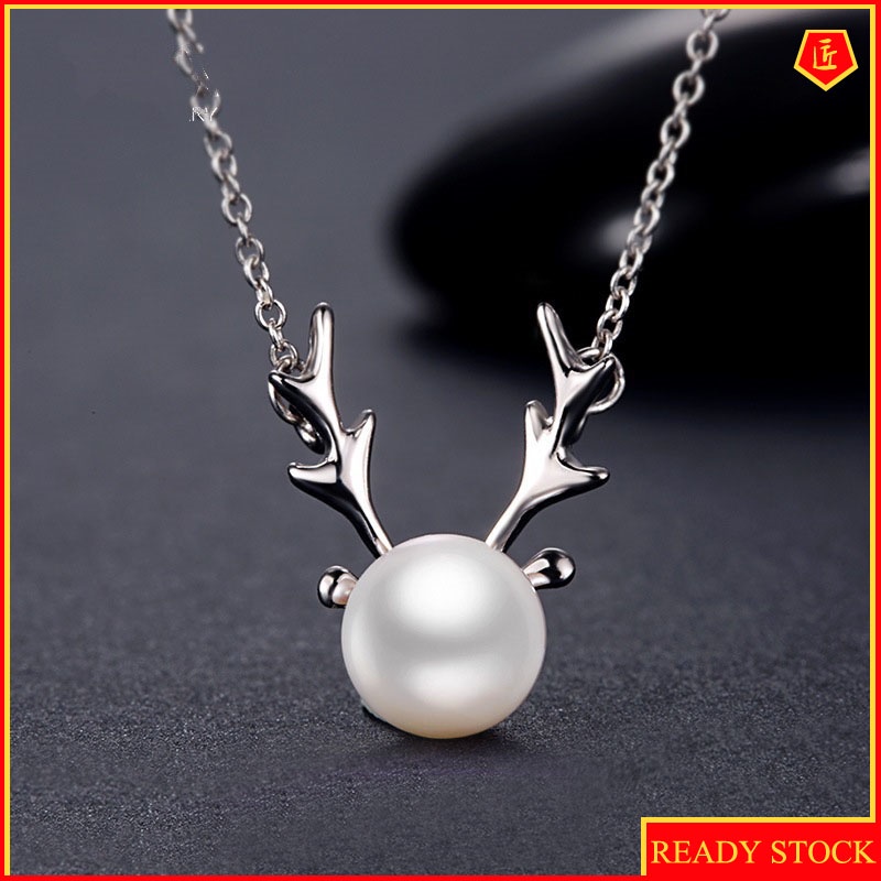 [Ready Stock]Elk Necklace Women's Fashion Korean Simple Pearl Pendant