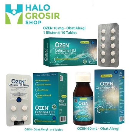 Ozen Cetirizine 10mg  1 Blister / 4,10 Tablet / Ozen Sirup 5mg 60 ml / Alergi