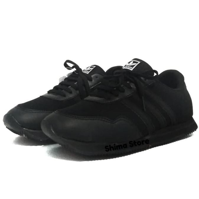 Sepatu Sekolah Adidas Hitam Sneakers Tali Pria Wanita Polos Keren - Hitam, 36 TERLARIS