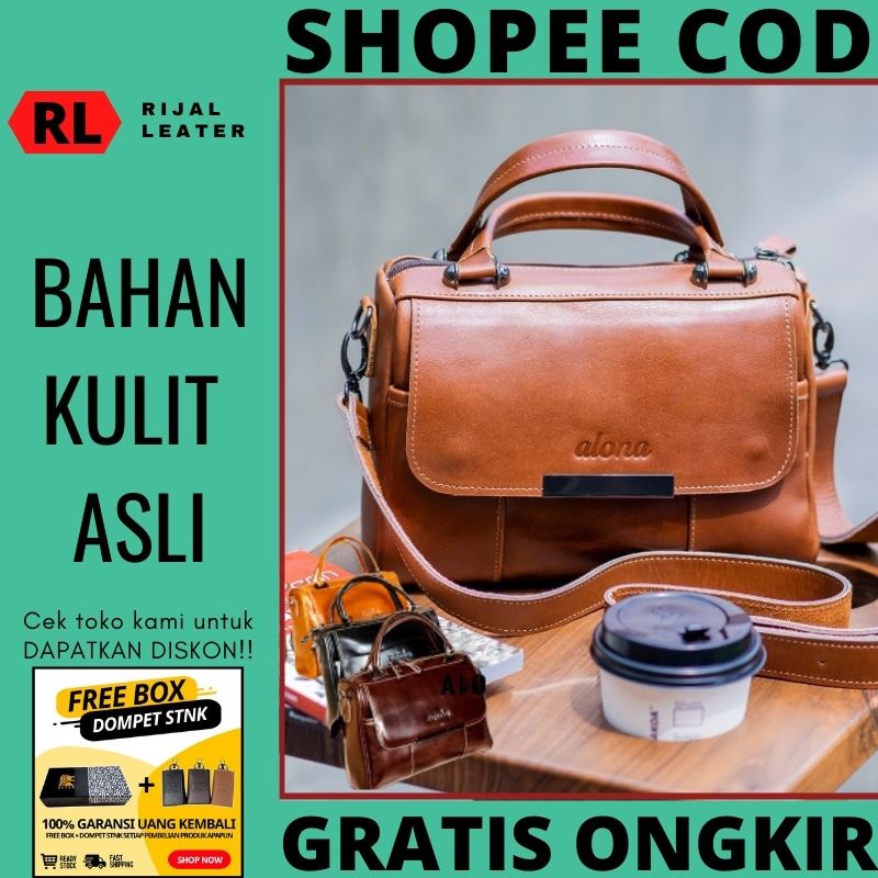 Tas Selempang Slempang Kulit Asli Sapi Hand Bag Sling Bag slingbag Besar Wanita Pesta Alona Hestia C