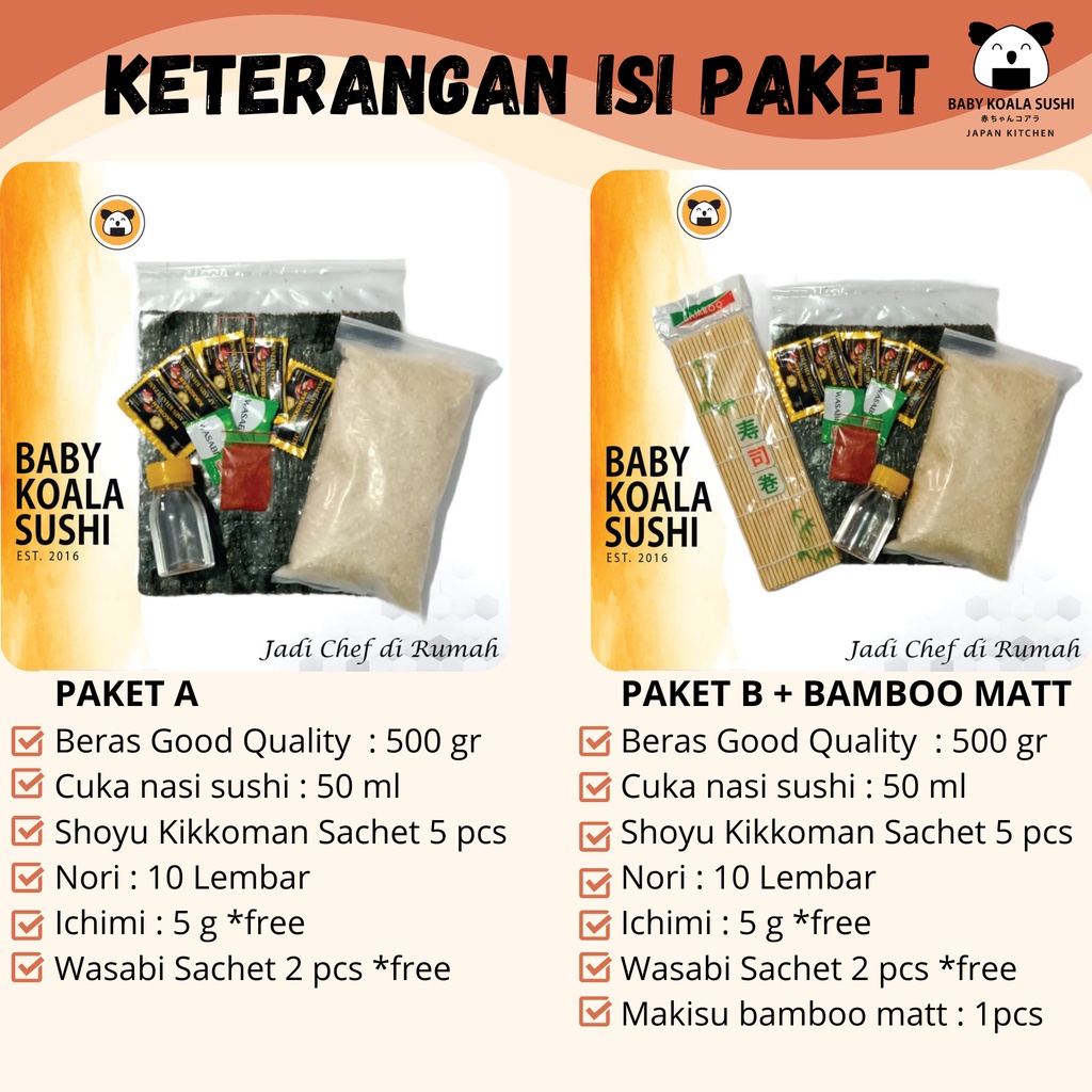 PAKET BAHAN SUSHI LENGKAP 10 Porsi Halal │ Beras Japonica, Nori, Bambu Mat, Shoyu, Sushi Seasoning