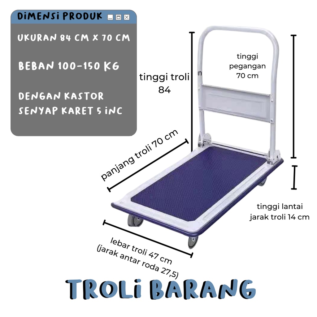 handtruck besi 150 kg/troli angkut 50x70