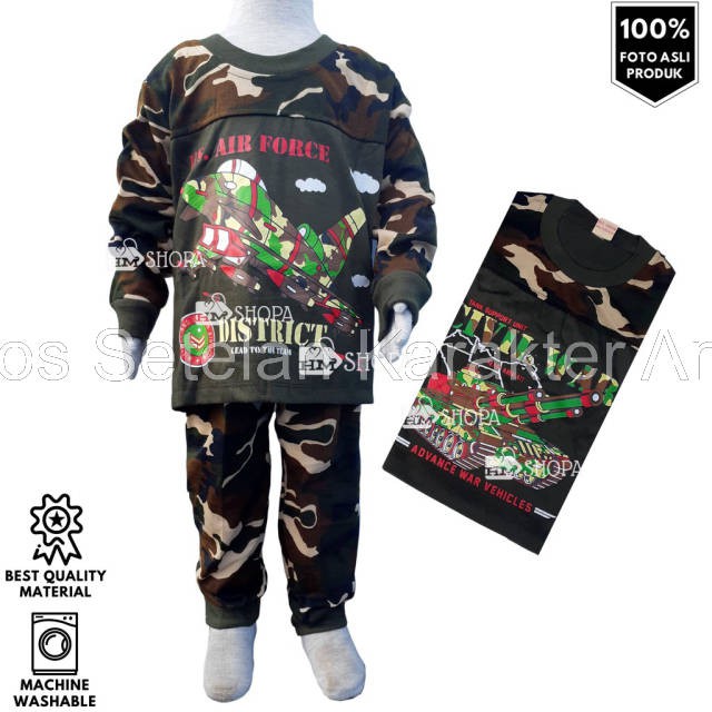 Kaos Setelan Karakter Anak - Baju Setelan Anak laki laki Loreng Army Camo JV Piyama umur 2-10 tahun