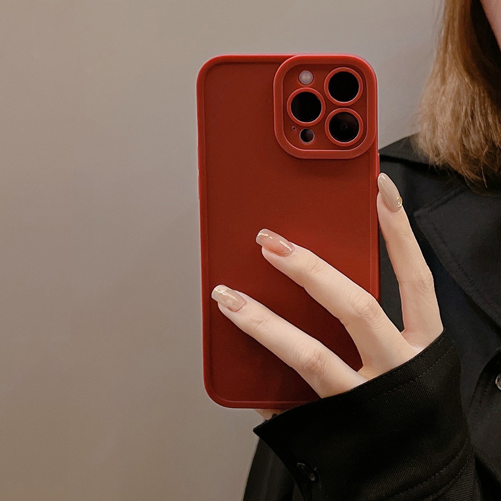IPHONE Wine Red Solid Color Silikon Pelindung Ponsel Cover Untuk Iphone7 8 PLUS X XR XS 11 12 13 14 MINI PRO MAX SE 2020 Soft Cases