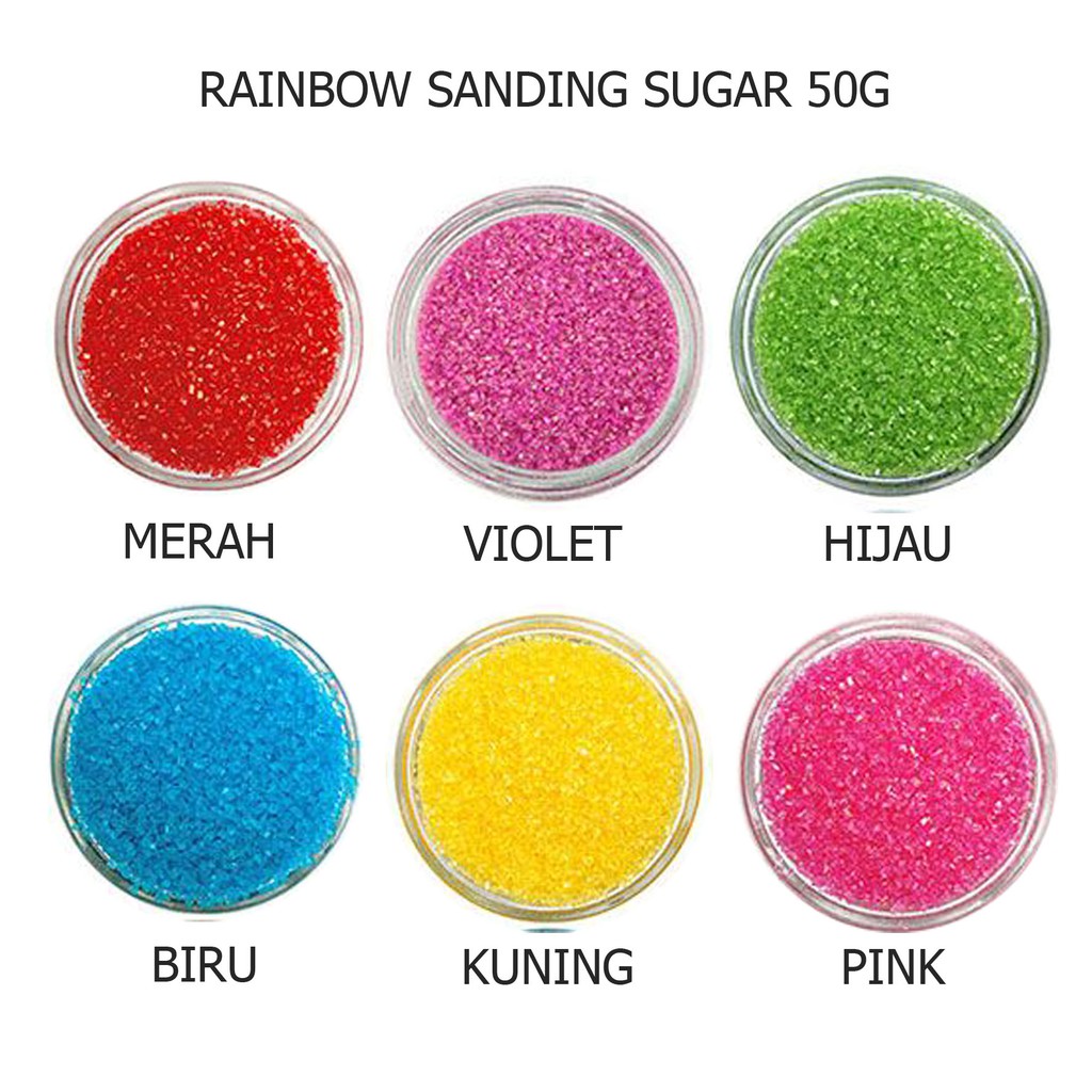 RAINBOW SANDING SUGAR 50GR - GULA ARBANAT COTTON CANDY PASIR WARNA WARNI KRISTAL CRYSTAL TOPPING CUPCAKE