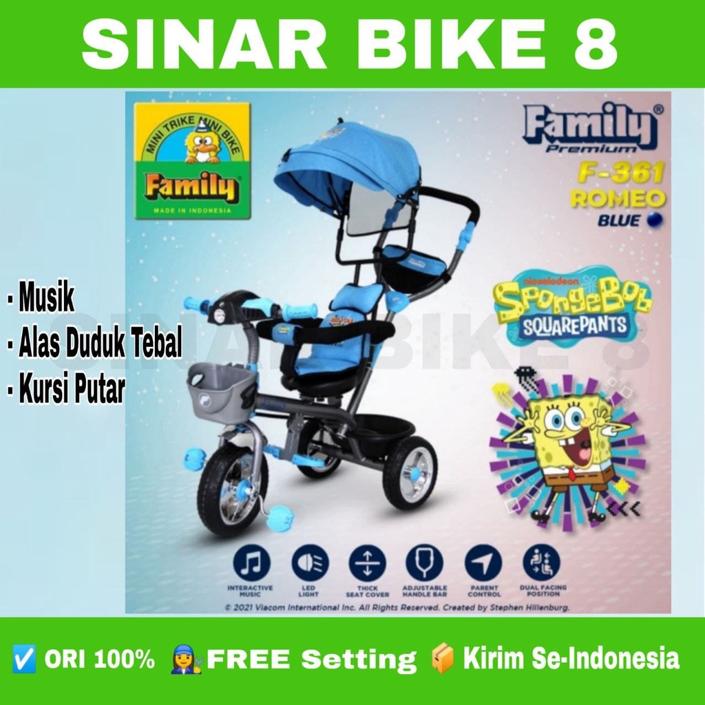 Sepeda Tricycle Anak Roda Tiga 3 FAMILY ROMEO F-361  Kursi Putar