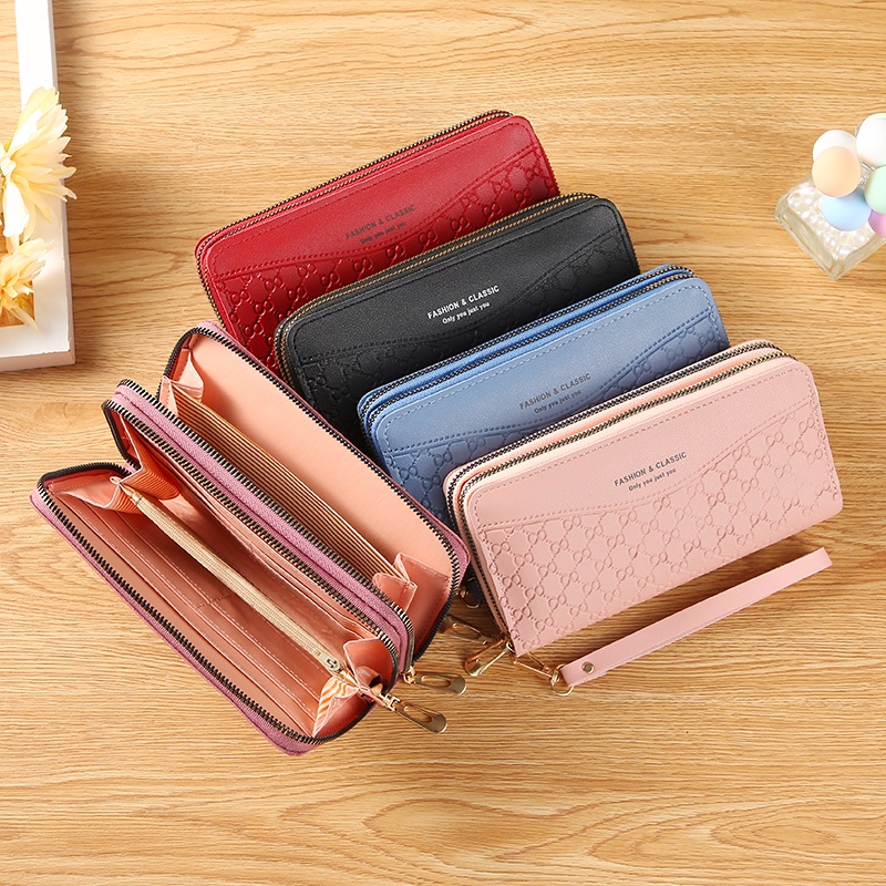 Satu7an D56 Dompet Panjang Wanita Zipper Fashion Korea Stylish Simple Dompet Tali Pendek Clutch Cewek 2 Resleting PU