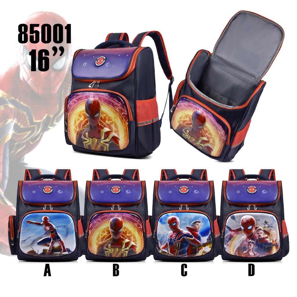 (RF) Tas Cartoon Spiderman 85001 16 Inch Tas Ransel Anak Tas Sekolah Tas Timbul Double Decker Import