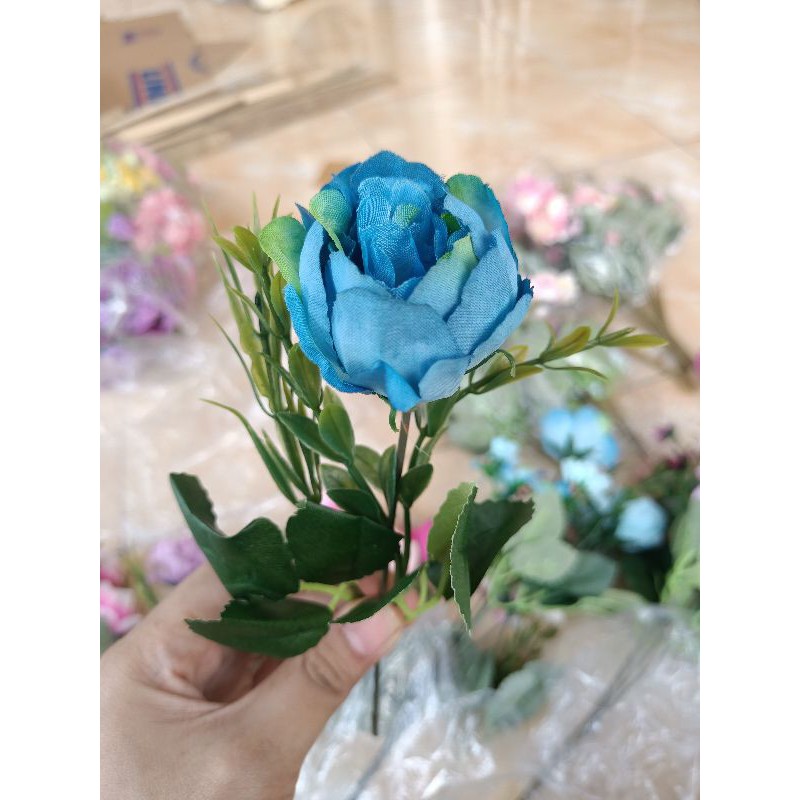 Peony Bunga Plastik Artificial Dekorasi Rustic Hiasan Mahar Dried Flower Hampers Ringbox-Biru
