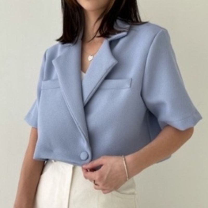 Preloved Luca Top - GEMME - Atasan Blazer Cantik Elegan Wanita Biru All Size