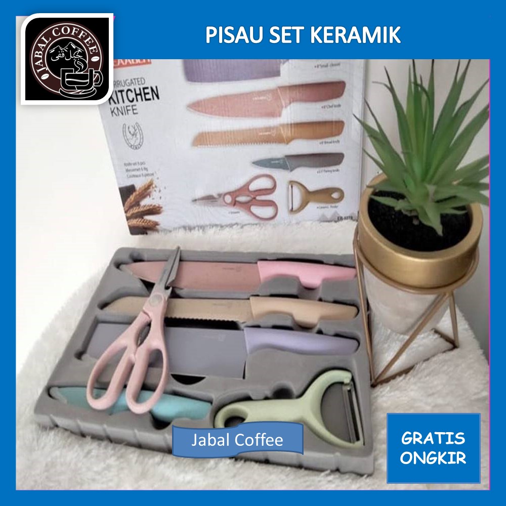 Set Pisau Jerami Warna / Pisau Set Keramik 6 In 1 / Set Pisau Stainless Steel Serbaguna