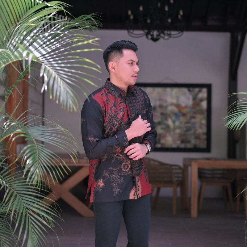 KEMEJA BATIK PREMIUM WARNA MARUN HITAM BATIK EXCLUSIVE PRIA LENGAN PANJANG AO2 KATUN HALUS SRAGENAN