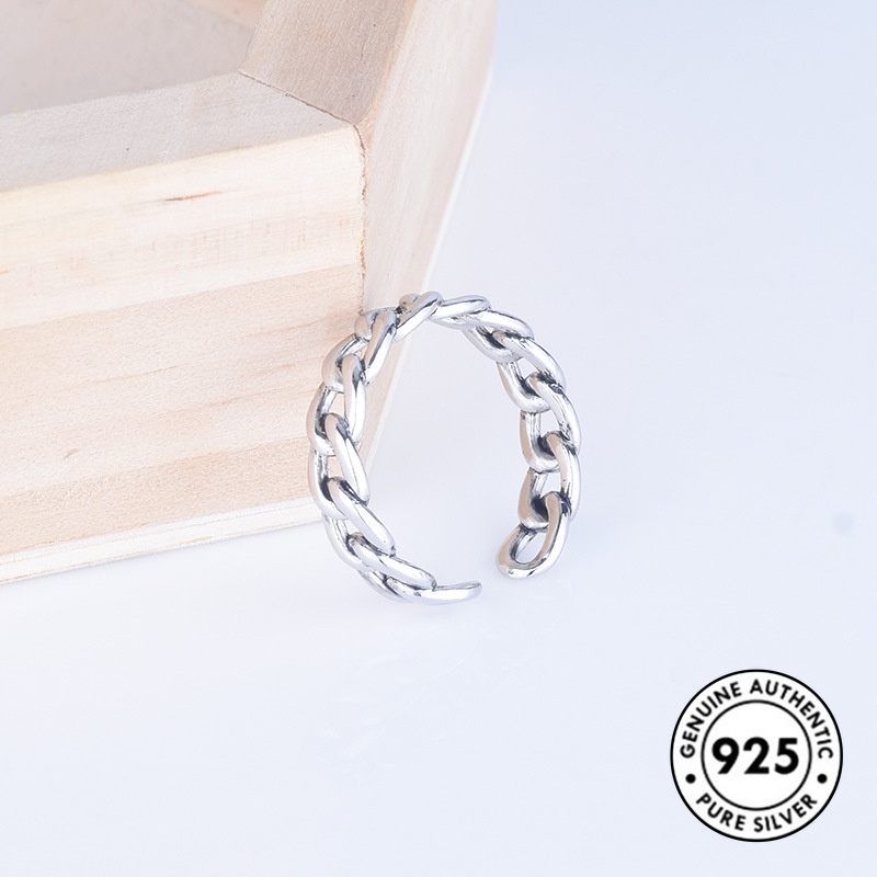 Cincin Rantai Model Terbuka Bahan S925 Silver Gaya Retro Punk