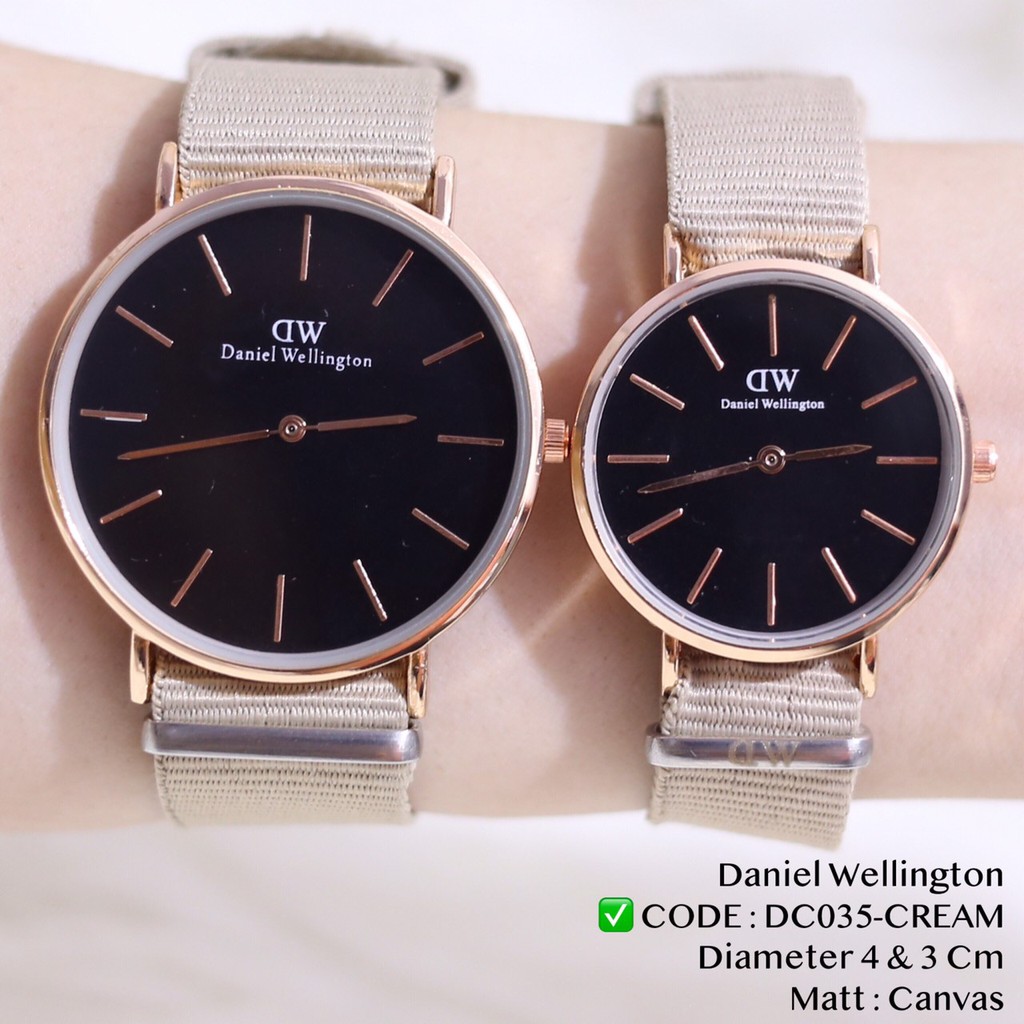 Jam tangan couple wanita pria tali KANVAS model 2 jarum grosir ecer free baterai cadangan DC035