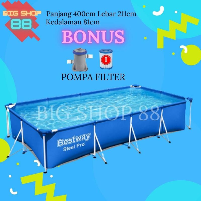 BESTWAY KOLAM RENANG FRAME SQUARE RECTANGULAR SWIMMING POOL 2.2M 2.5M 3M 4M ORIGINAL 100% TERLENGKAP