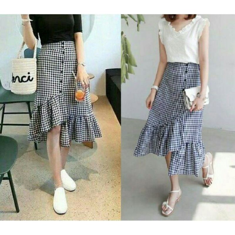 Rok wanita zenia BAHAN KATUN KOTAK, FIT TO L+,-6