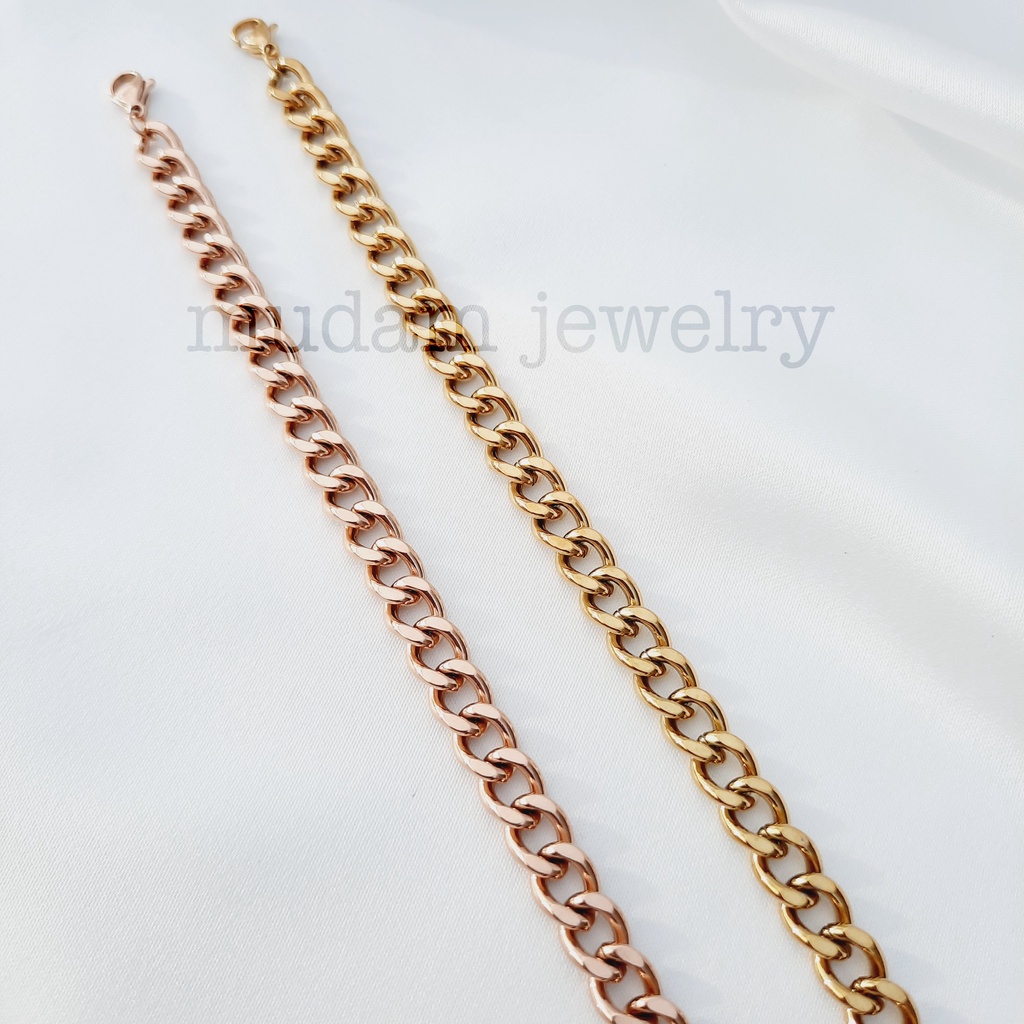 Gelang Rantai Tangan Titanium Untuk Wanita dan Pria Lebar Rantai 0,7cm Warna Rose Gold dan Gold