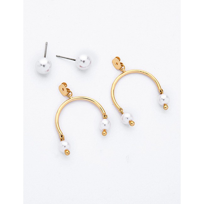 LRC Anting Tusuk Fashion Gold U-shaped Pearl Earrings F95532