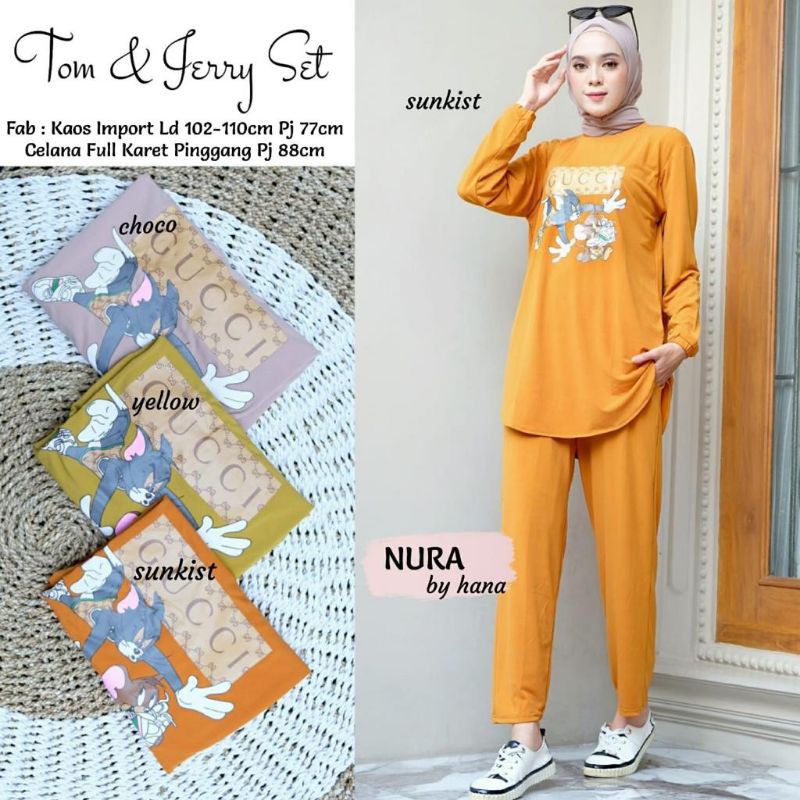 best seller  tom & jerry set / setelan rajut import ori nura by hana