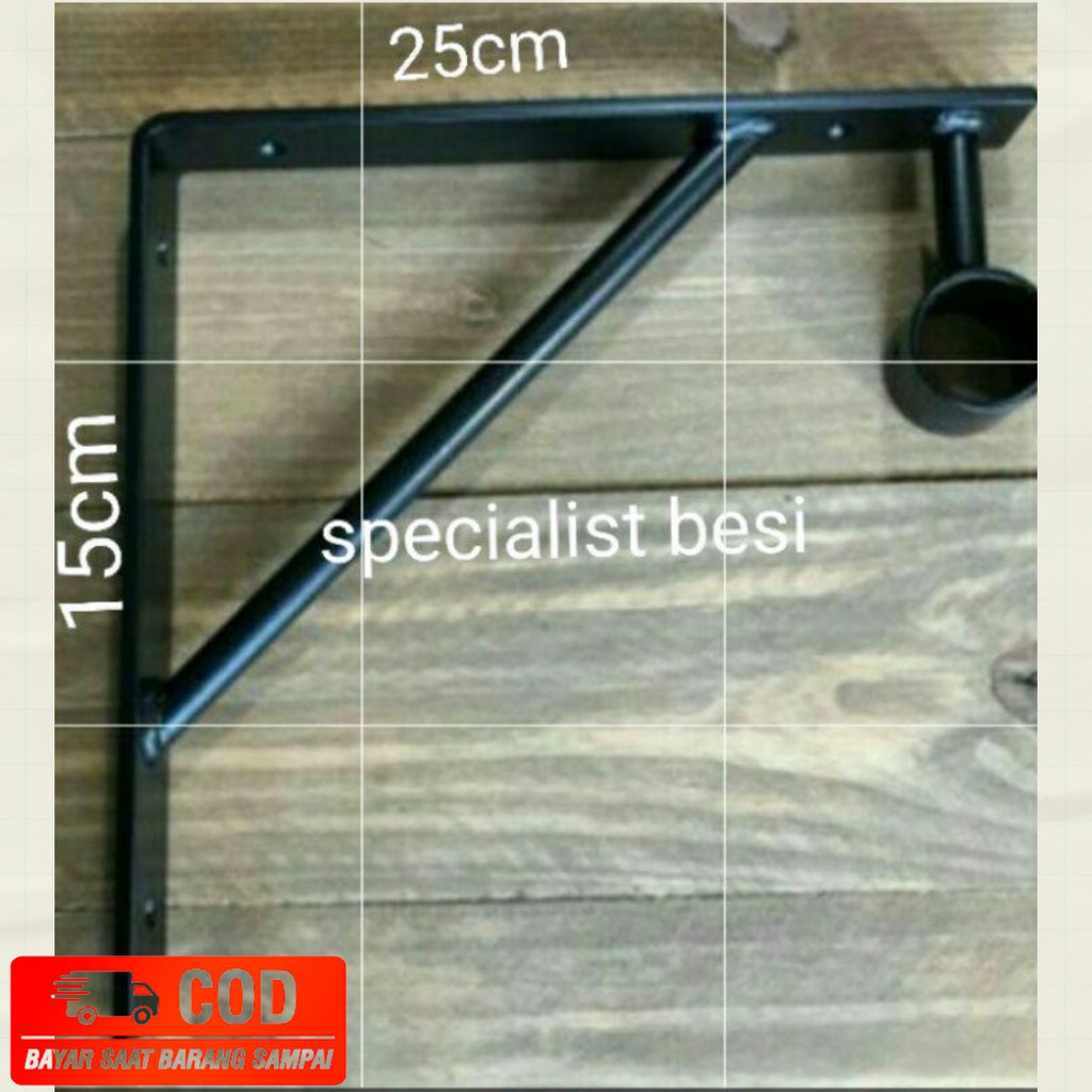 Besi Bracket Siku Penyangga Rak Dinding / Braket Hambalan Papan Lubang Pipa / Breket Gantungan Baju