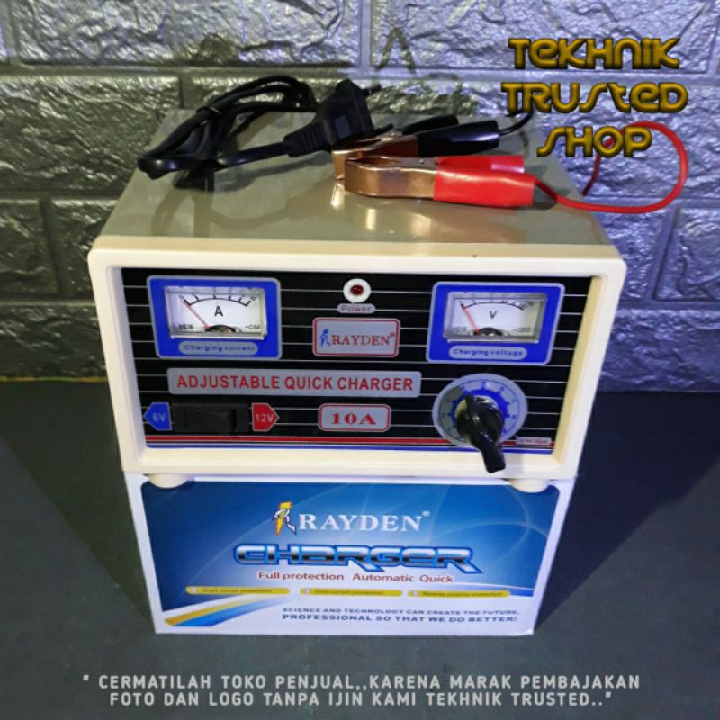 Charger accu otomatis analog 12Volt 10A Setrum aki baterai basah kering RAYDEN