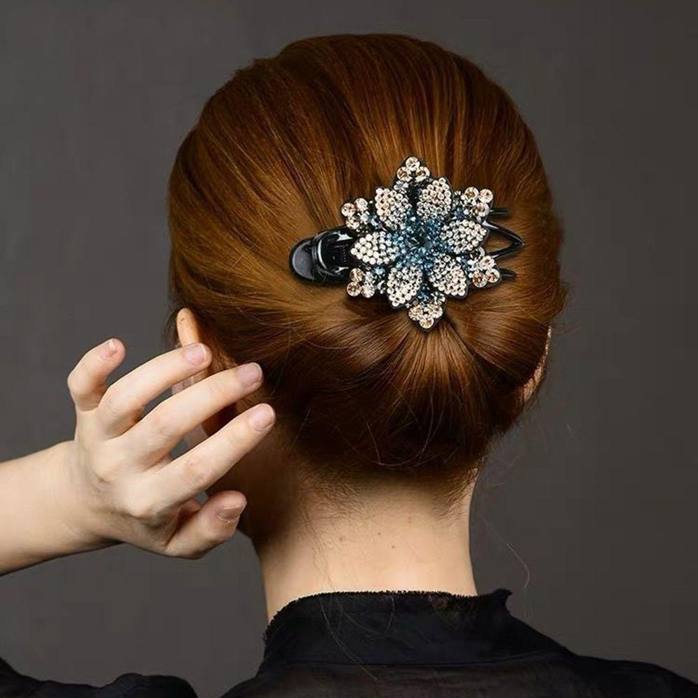 Needway   Diamond Hair Claw Hair Clip Elegan Perempuan Tiga Gigi Penjepit Hiasan Kepala Gadis Ponytail Holder