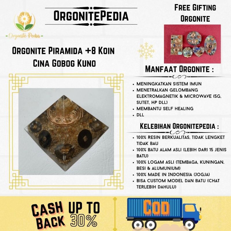 Orgonite Piramida Citrine +8 Koin Cina Gobog Kuno Ukuran 8-9 Cm  Emf Protection Anti Radiasi