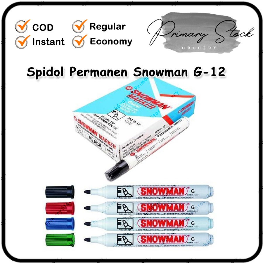 

Spidol Permanen Snowman G 12 Permanent Marker G12 Hitam Biru Merah Hijau Murah