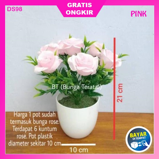 Bunga Tanaman Hias Hiasan Plastik Artificial Gantung Dinding Murah Mawar Indoor Ruang Tamu Rumah