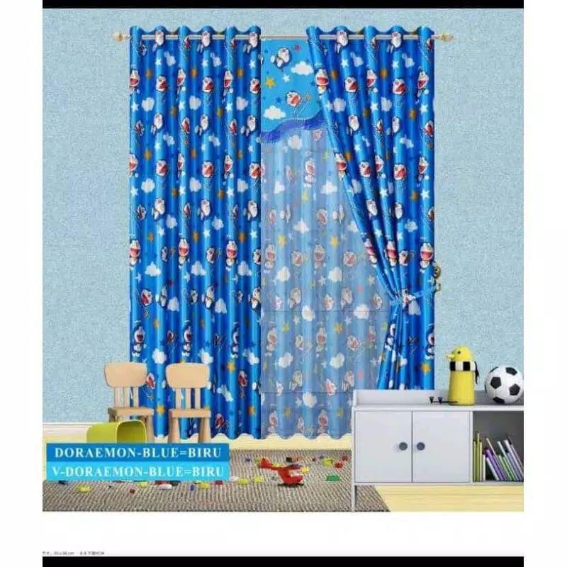Gorden Black Out Import Doraemon Polos dan Poni renda