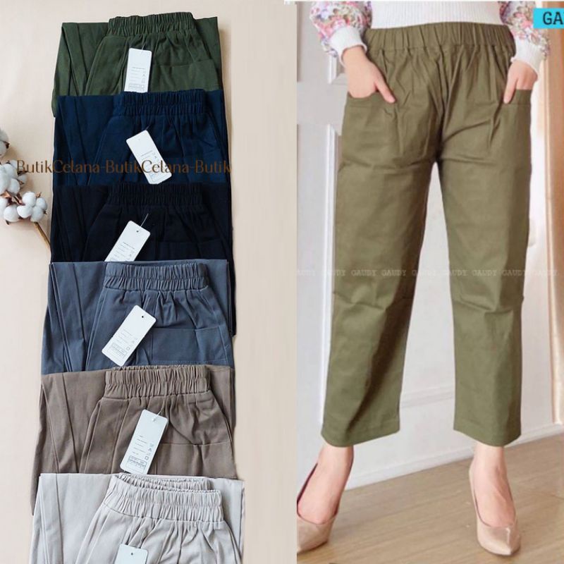 CELANA WANITA BAGGY CROPS TEBAL MELAR  CELANA WANITA JUMBO 7/9 BAHAN CATTON COMBED