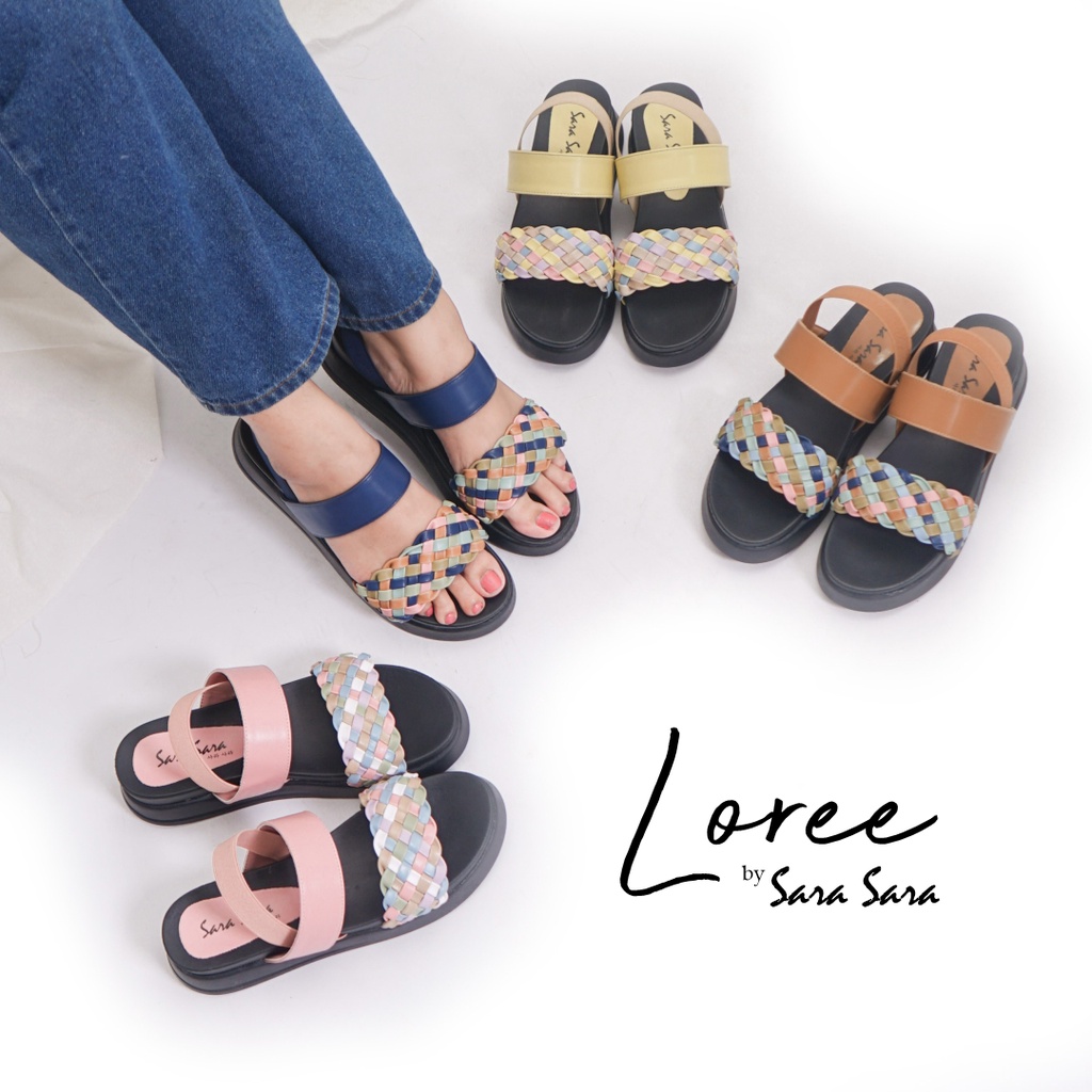 Sara Sara LOREE Sandal Tali Wanita Sendal Slop Cewek Casual Selop Platform Tanpa Hak Sol Karet Kekinian