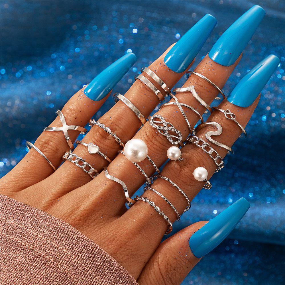 Preva 18pcs/Set Cincin Set Wanita Cewek Hollow Knuckle Ring Bohemian