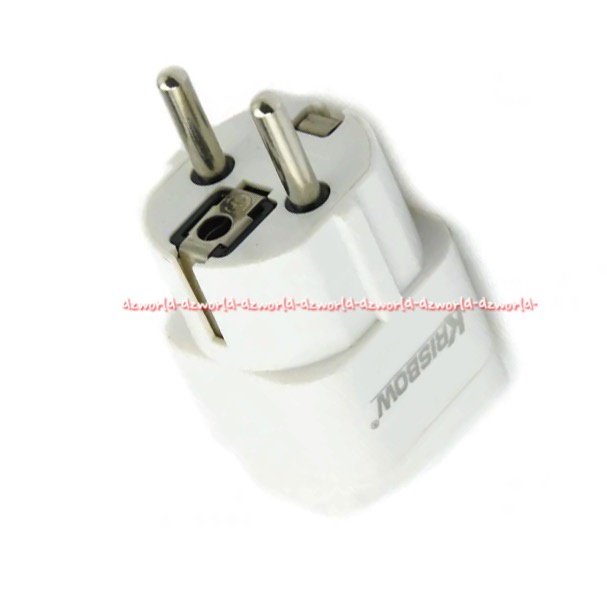 Krisbow Steker Arde Adaptor Travel Tanpa Switch Tanpa Tombol Merah Putih White Ground Plug Travel Adapter Alat Sambung Pencocok yang Dipasang Pada Ujung Kabel Listrik Colokan