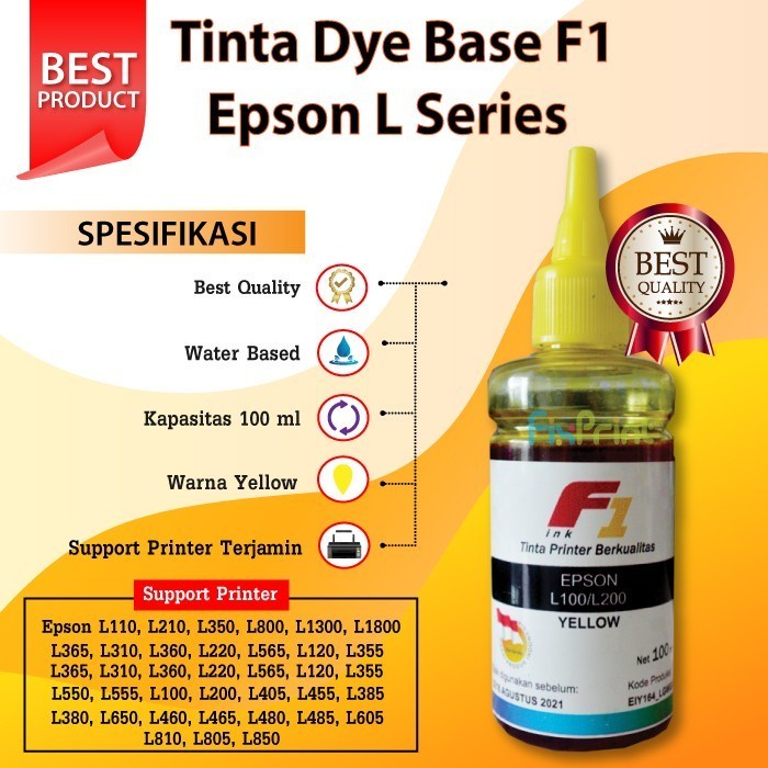 Set Tinta Refill Dye Base F1 100ml Printer Epson