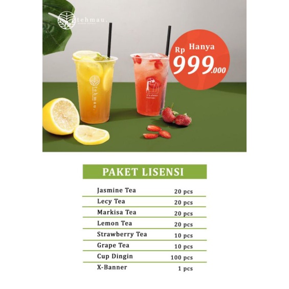 

Paket Lisensi Minuman Kekinian Teh Mau