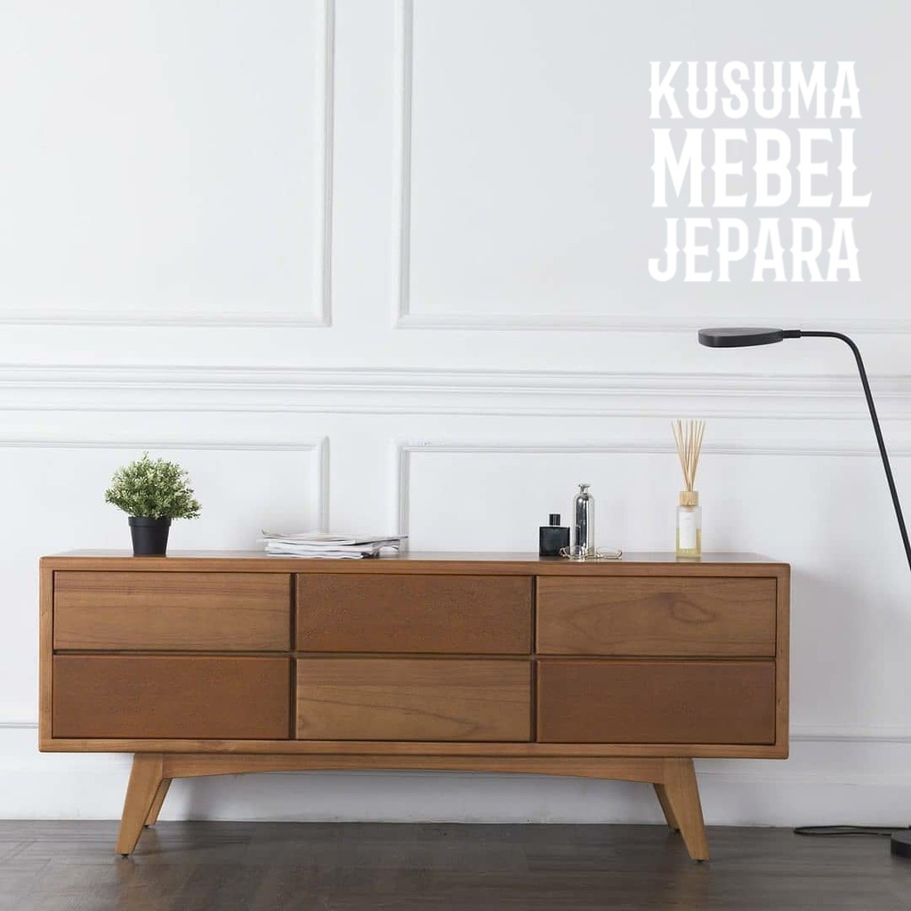 Meja TV Kabinet Retro Minimalis Kayu Jati (Panjang 150cm, Tinggi 60cm)