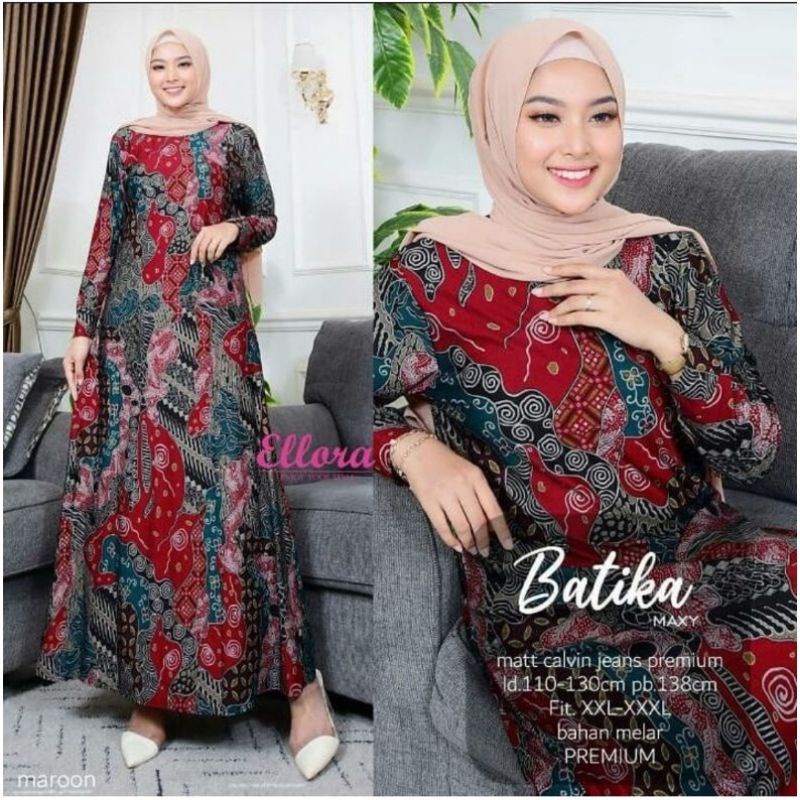 Gamis Terbaru Batika Maxy Dress Jumbo XL XXXL Fashion Muslim Wanita Gamis Jumbo Motif Batik Calvin J