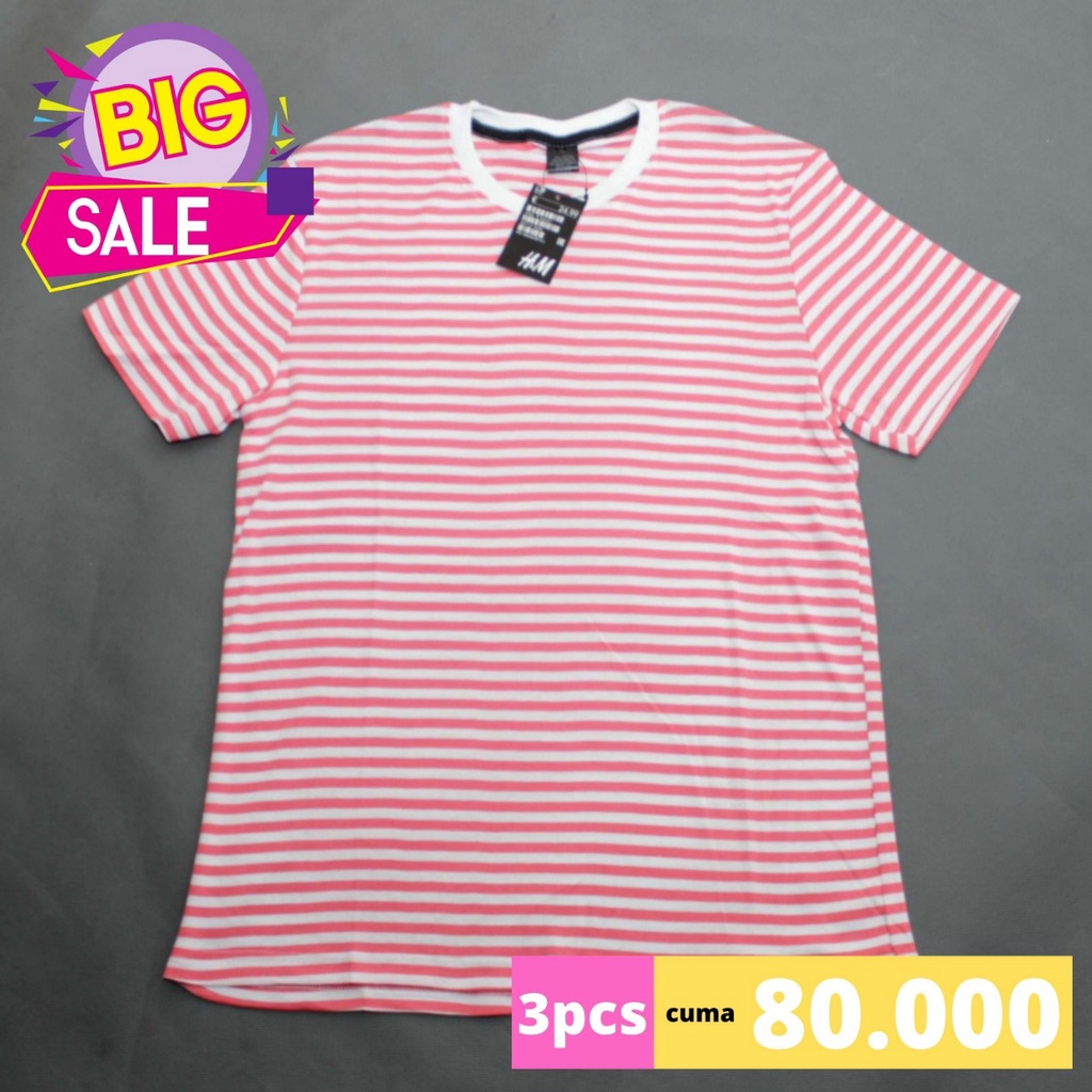 Kaos Stripe Dewasa Kaos Salur Motif Warna Cotton Cvc 30s Pria &amp; Wanita / 3pcs 80rb