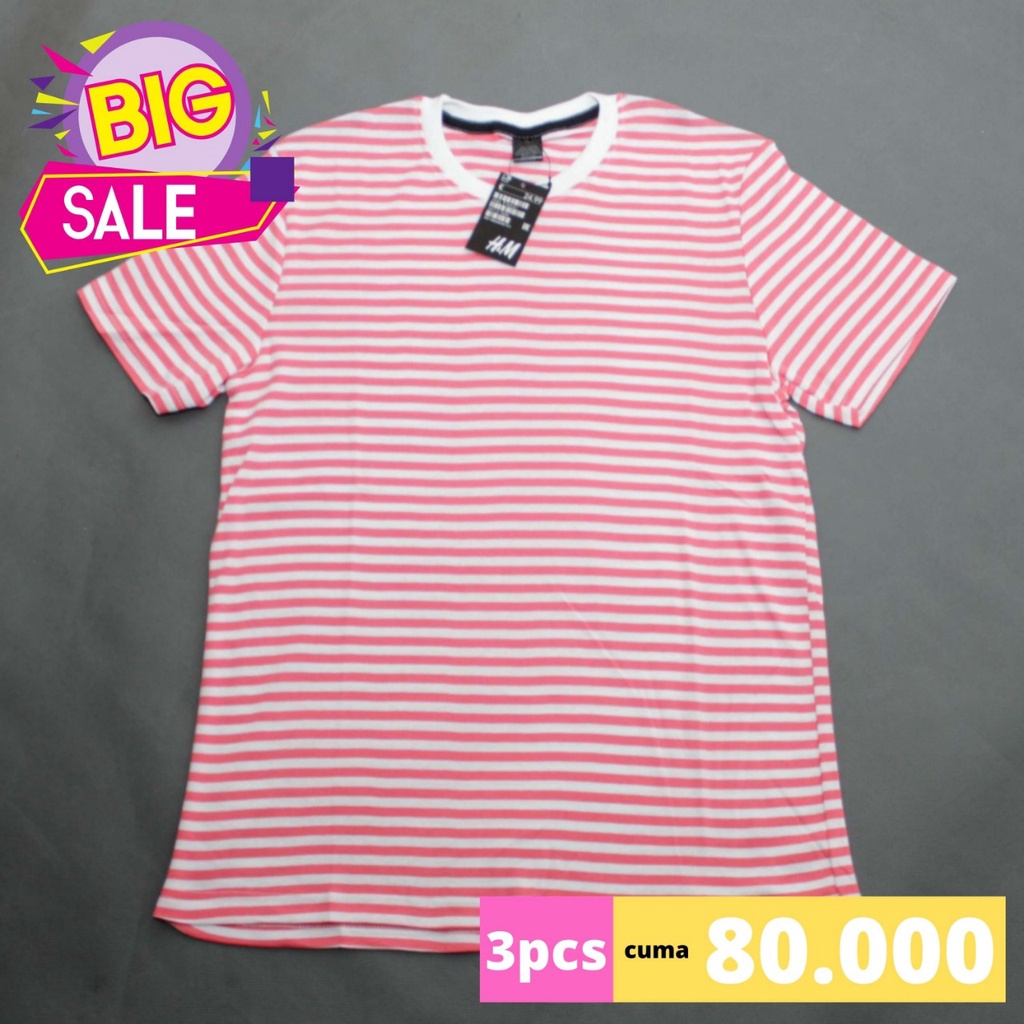 Kaos Stripe Dewasa Kaos Salur Motif Warna Cotton Cvc 30s Pria &amp; Wanita / 3pcs 80rb