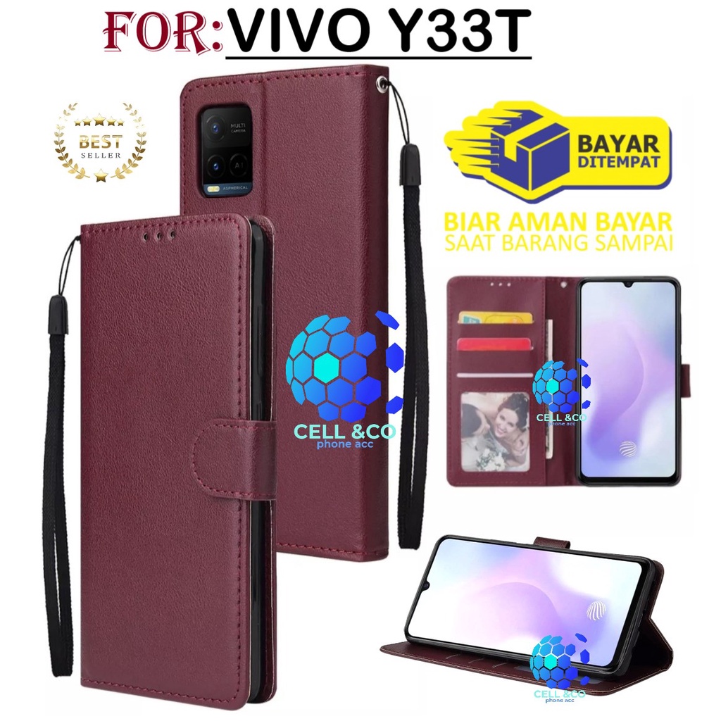 VIVO Y33T CASE FLIP LEATHER WALLET PREMIUM FLIP CASE BUKA TUTUP KESING HP CASING FLIP CASE WALLET VIVO Y33T