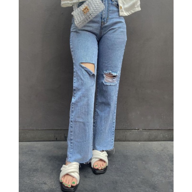 (27-38) RIPPED HW LOOSE JEANS / SNOW RIPPED HW LOOSE JEANS / CELANA HW SOBEK LOOSE JEANS / HIGHWAIST LOOSE RIPPED JEANS WANITA CEWEK