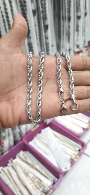 KALUNG TITANIUM MODEL TAMBANG SILVER BESAR 0.8 1.0 RANTAI DOMPET PERHIASAN PRIA WANITA