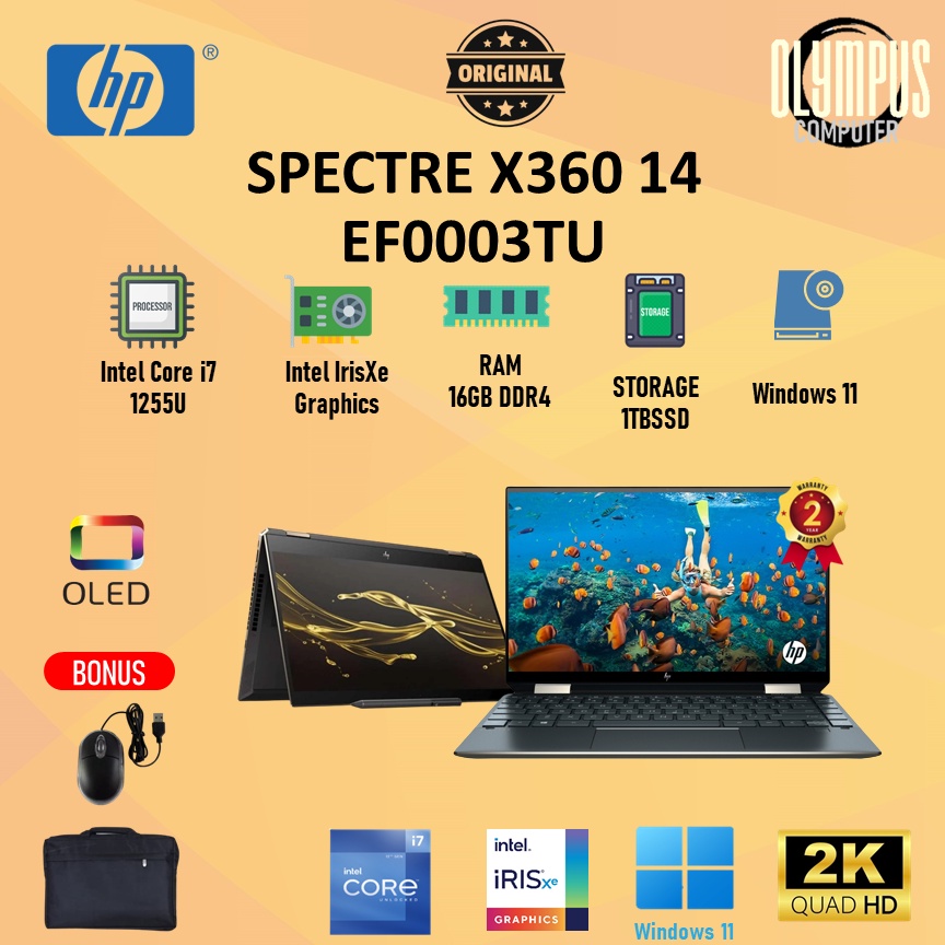 Laptop Hp Spectre X360 14 EF0003TU 3K Oled Core i7 1255U 16GB 1TBSSD W11+OHS