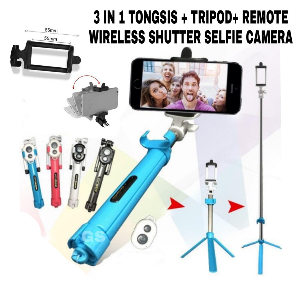 Tongsis Tripod Bluetooth with Remote Shutter Access Selfie Stick  Tongsis 3 in 1 Tongsis Multifungsi